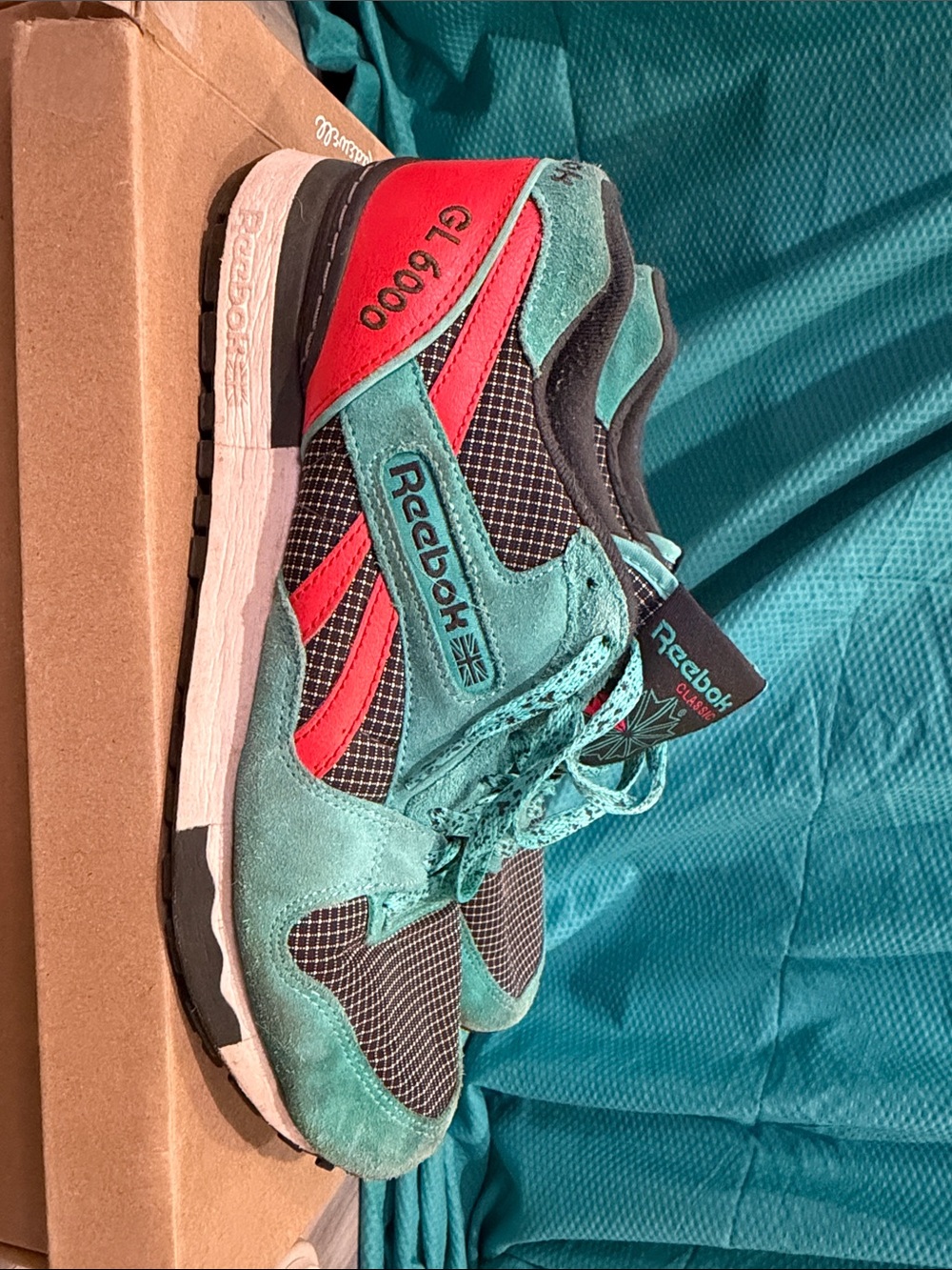 Reebok GL 6000 Teal and Red Suede/Mesh Sneakers